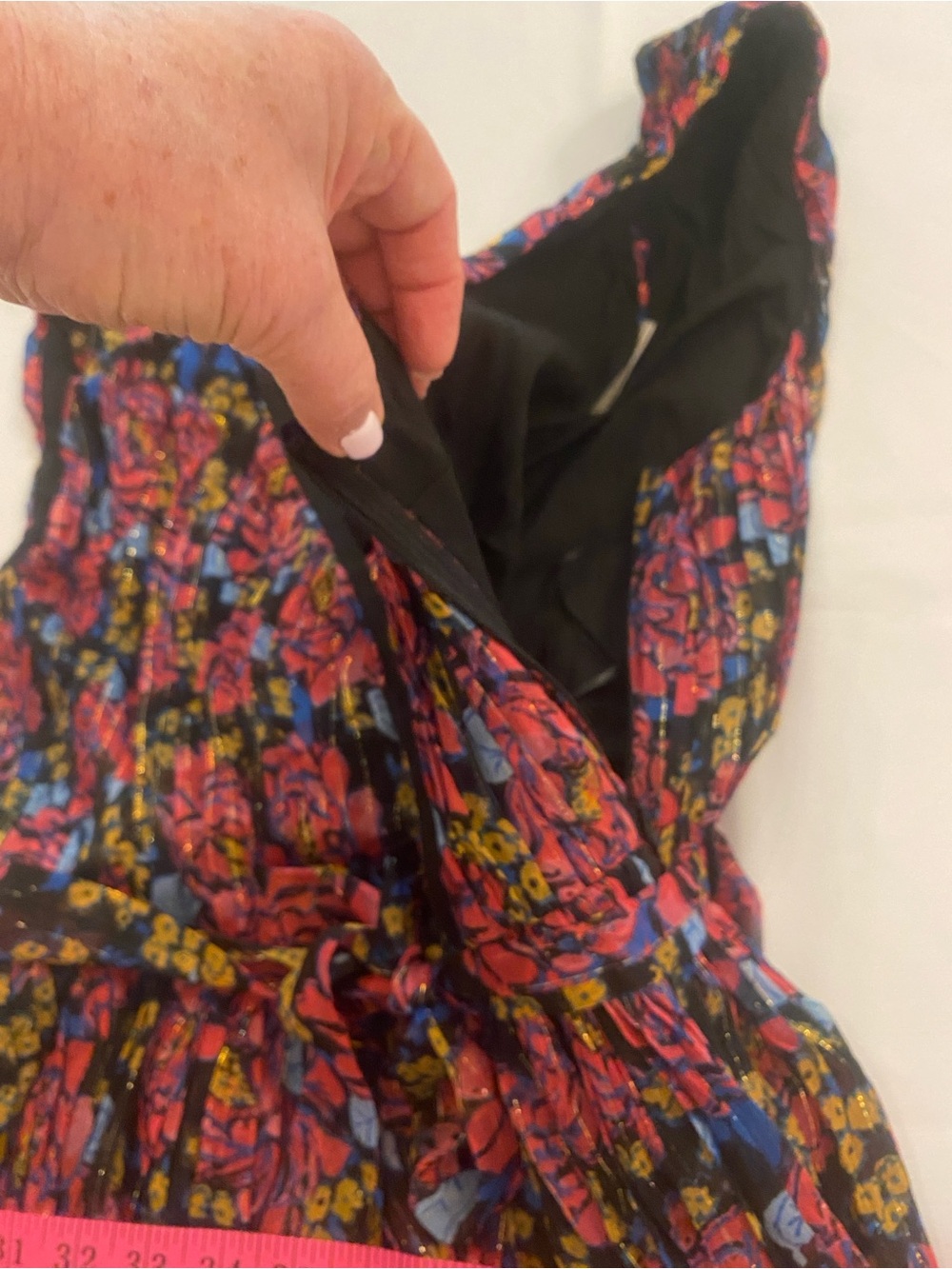 Modcloth Floral Sleeves Midi Dress Black Pink Red Gold Yellow Belted size XL - Picture 10 of 15
